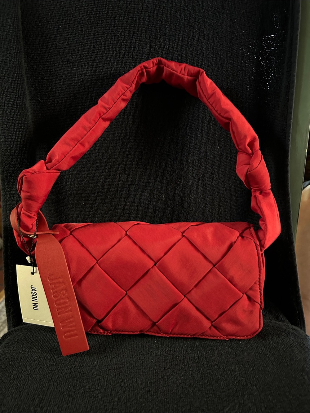 Jason Wu Dylan Dark Red Shoulder Bag w Woven Nylon Design & Knotted Handle